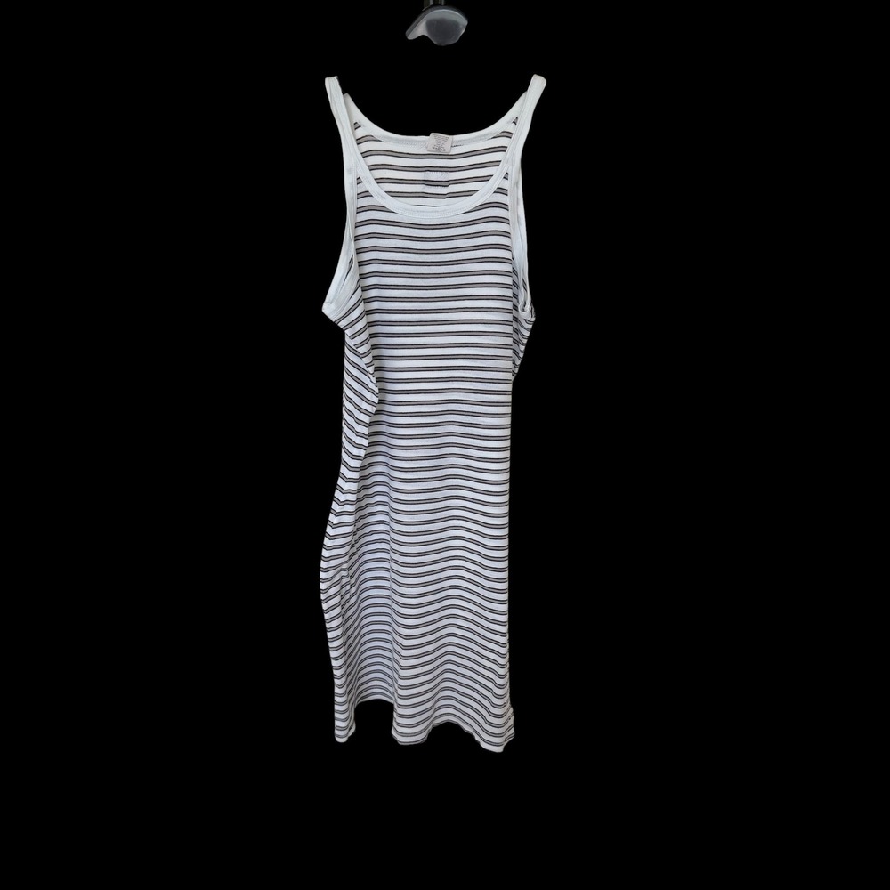 90's Calvin Klein Womens Striped Tank Dress White Grey Cotton Rib Knit Medium